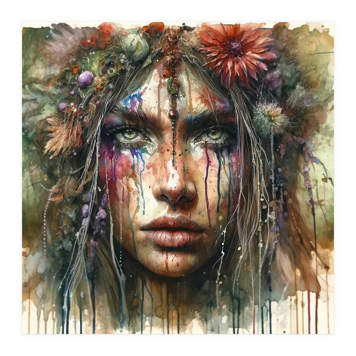 Wild Bloom Druid Woman Portrait (Print Only)
