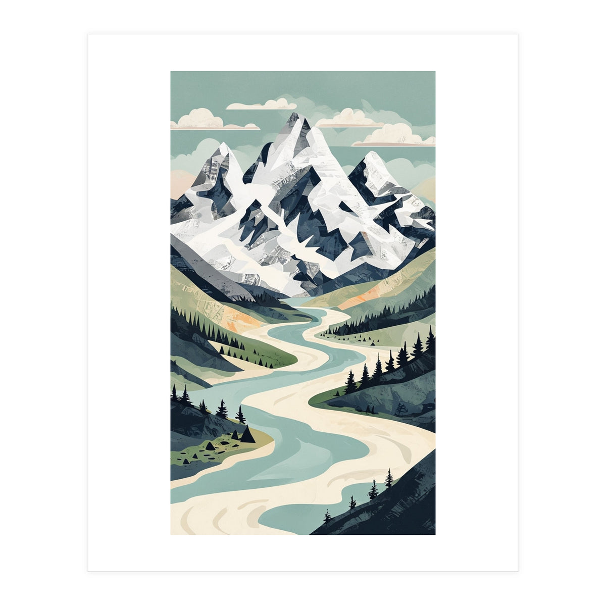 Majestic Alpine Peaks: Organic Modern Landscape Art (Print Only)