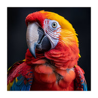 Scarlet Macaw Parrot Head Detailed Portrait Black (Print Only)