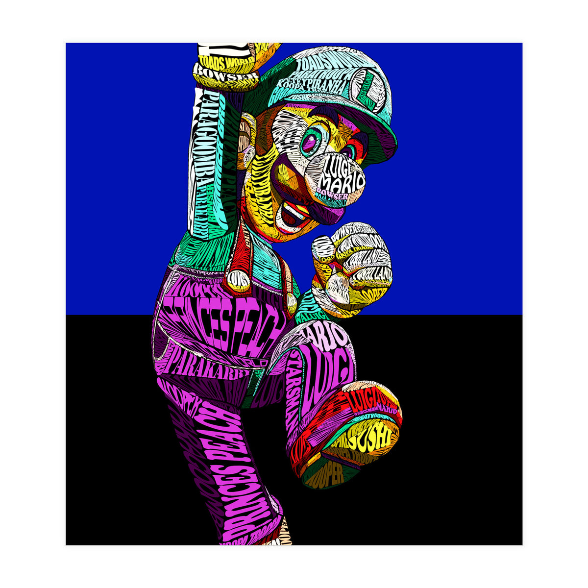 Mario Luigi Typo Style Cartoon Pop Art (Print Only)