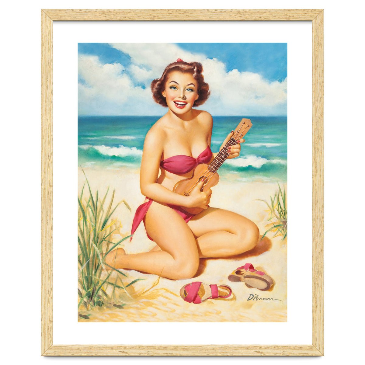 Pinup Girl Playing Ukulele On The Beach