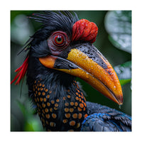 Close Up Of Helmeted Hornbill Bird In Rain (Print Only)