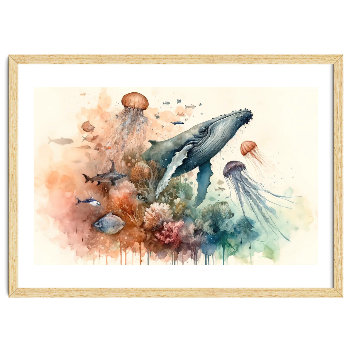 Whale And Jellyfish Watercolor