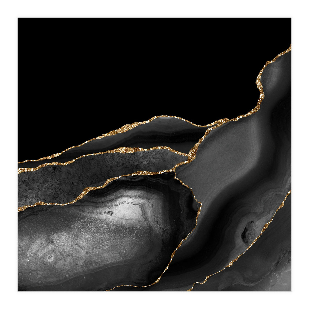 Black & Gold Agate Texture 04  (Print Only)