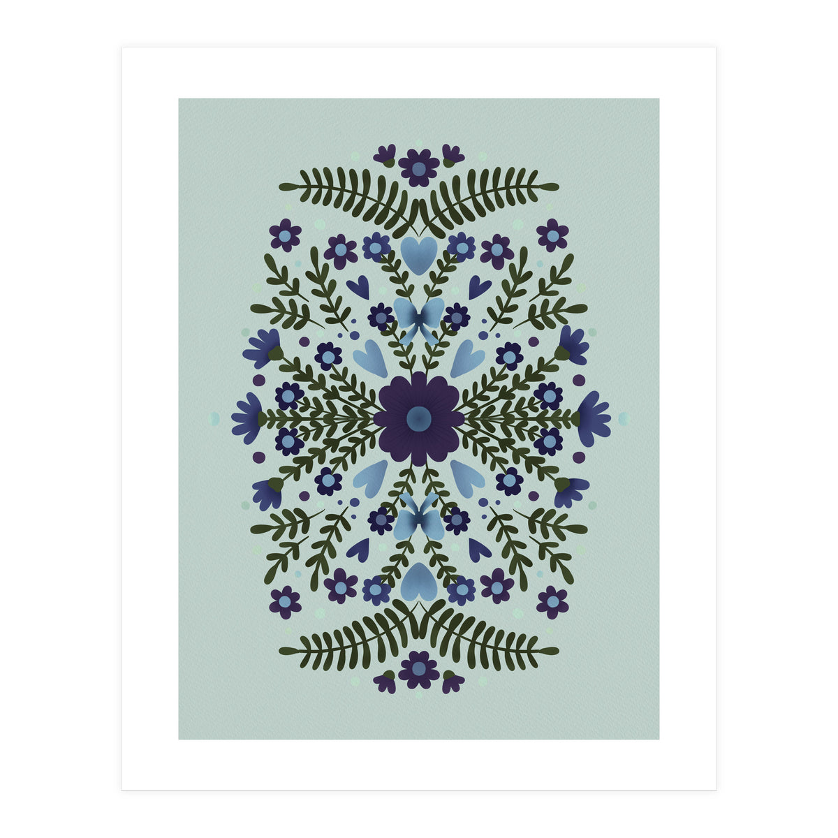 Flowers And Bows Blue And Green (Print Only)