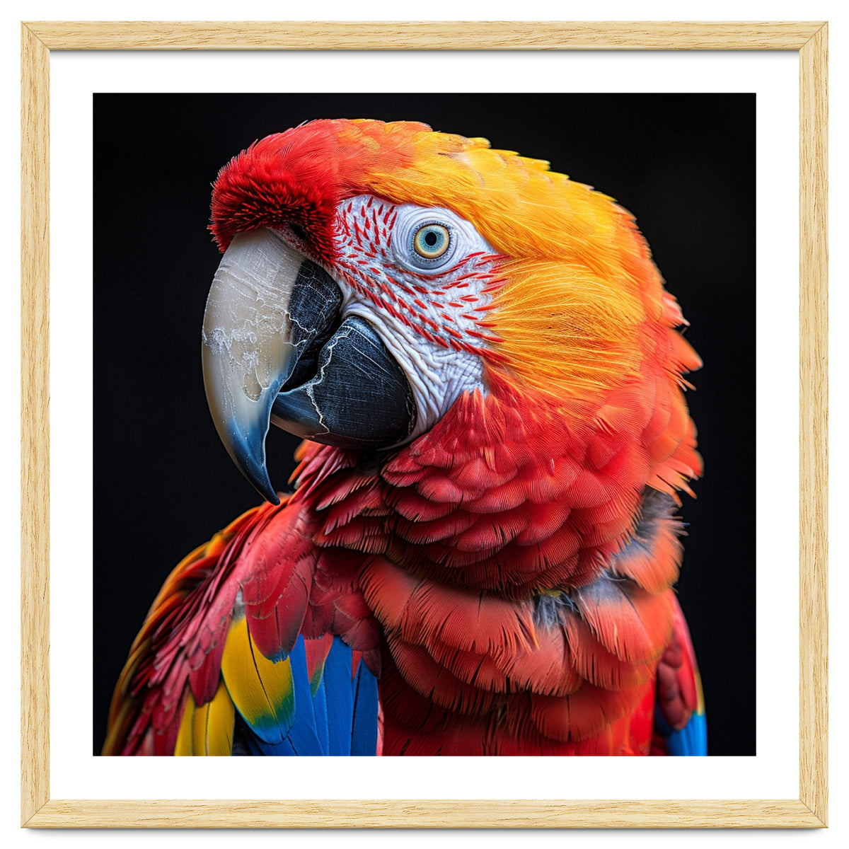 Scarlet Macaw Parrot Close Up Portrait Vivid Colors