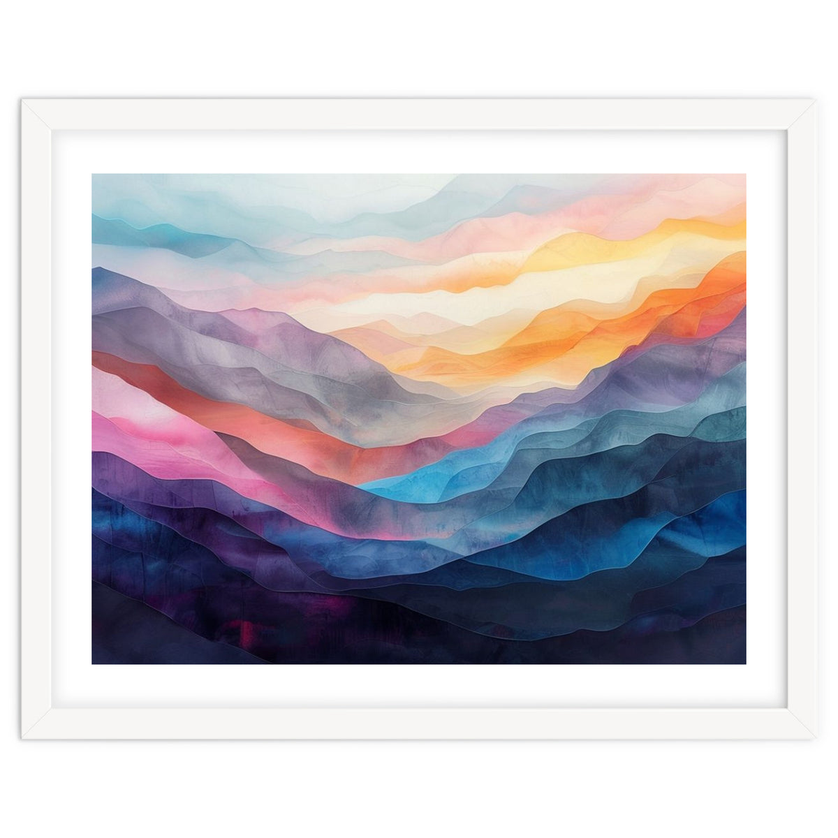 Vibrant Abstract Watercolor Mountain Landscape
