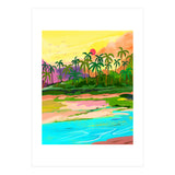 Tropical Backwaters Of Kerala, Nature Jungle Forest Landscape Painting, Dreamy Scenic Travel Lake Palm Bohemian (Print Only) thumbnail