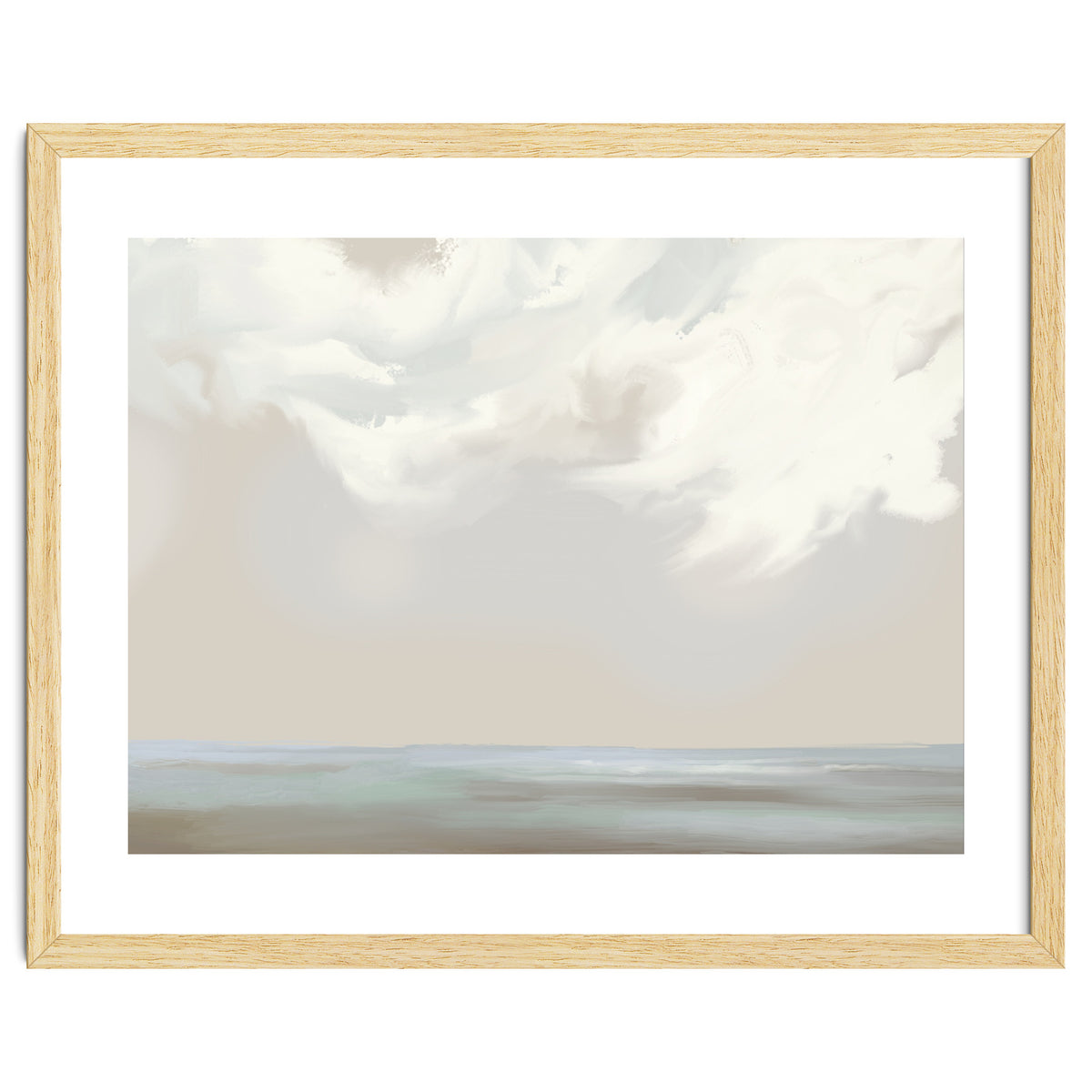 Abstract muted sea and clouds oil painting