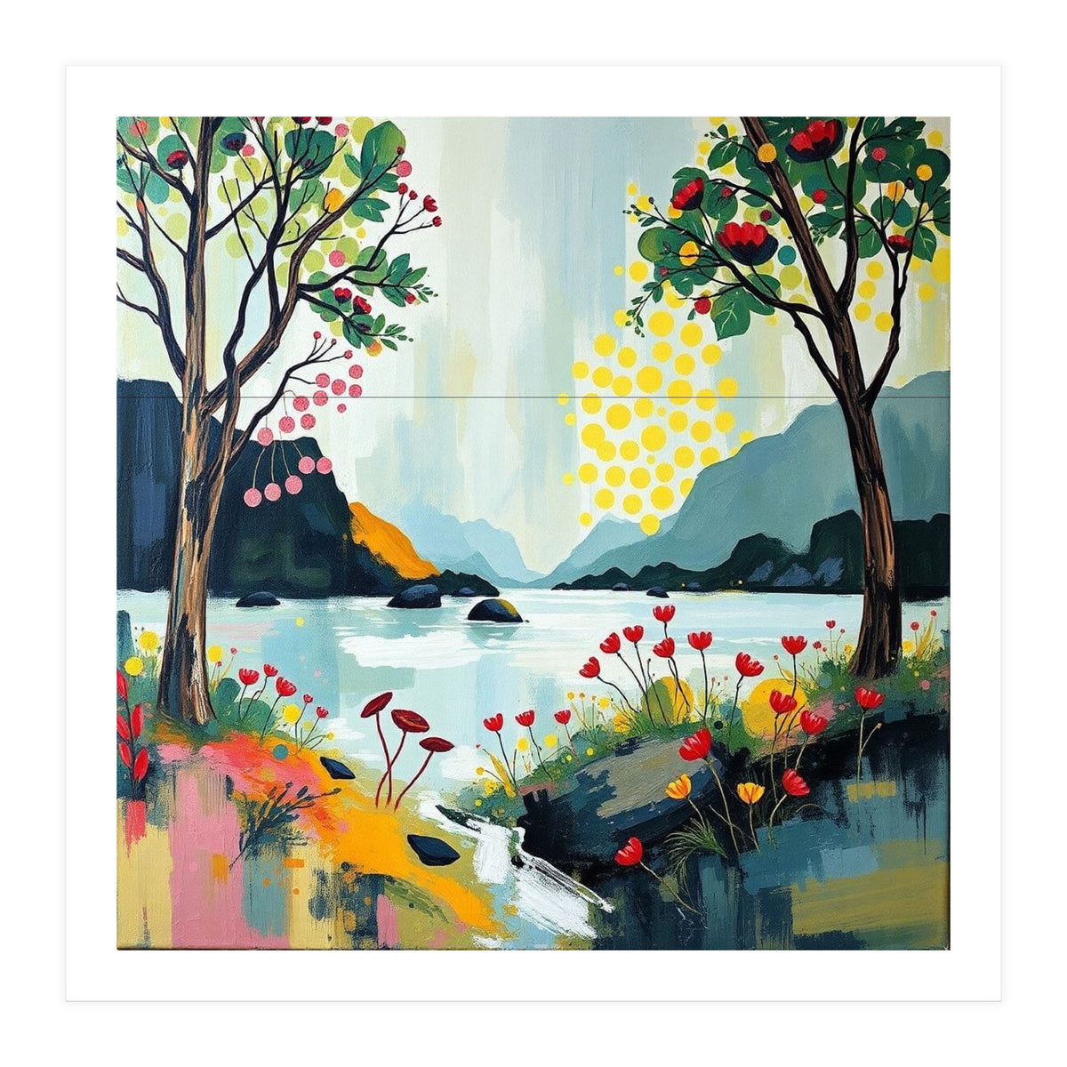 Serene Mountain Lake Landscape (Print Only)