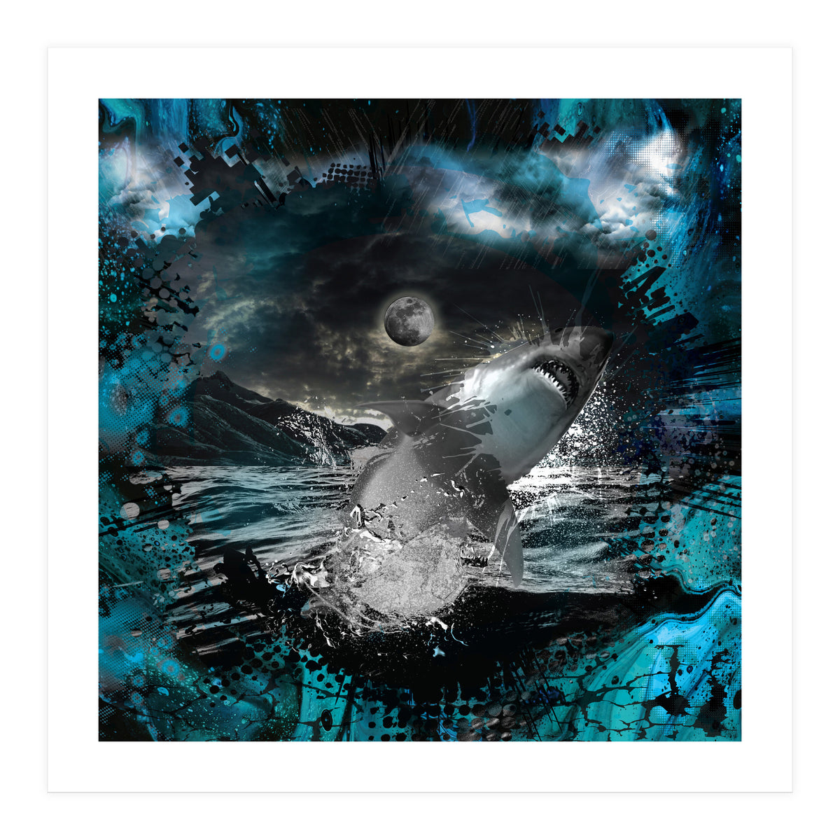 Shark Blue Moon Ocean Splash (Print Only)