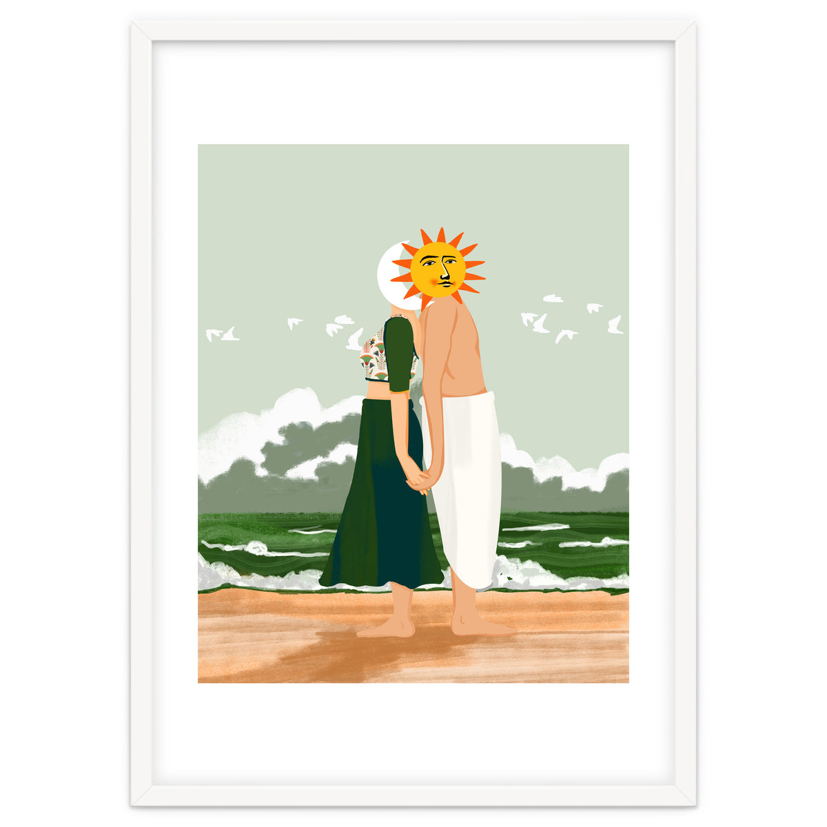 Celestial Union, Sun & Moon Love Couple, Ocean Sea Beach Landscape Nature, Summer Bohemian People