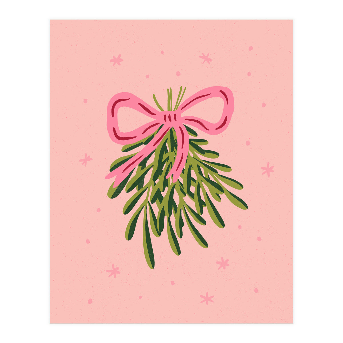 Mistletoe And Pink Bow (Print Only)