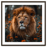 Majestic Lion Portrait In Orange Flowers thumbnail