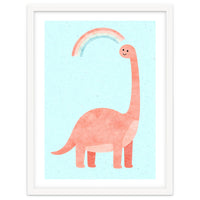 Rainbow Dinosaur Nursery Art, Cute diplodocus Watercolor, Pink Dino Illustration