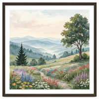 Serene Mountain Meadow Watercolor Landscape