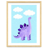 Purple Stegosaurus Watercolor Art, Cute Dinosaur Nursery Print, Dino and Clouds Illustration thumbnail