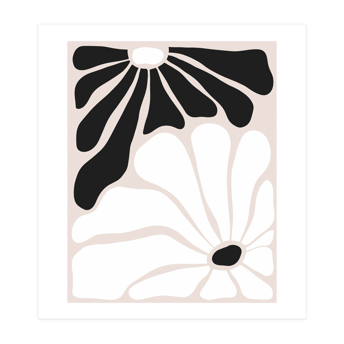 Floral Yin Yang, Scandinavian Nature Flowers Botanical Concept, Plants Blossom Positivity Neutral Minimalism (Print Only)