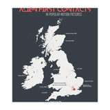 UK & Ireland Map of Alien First Contacts in Movies (Print Only) thumbnail