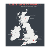 UK & Ireland Map of Alien First Contacts in Movies (Print Only)