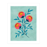 Teal And Coral Flowers (Print Only) thumbnail