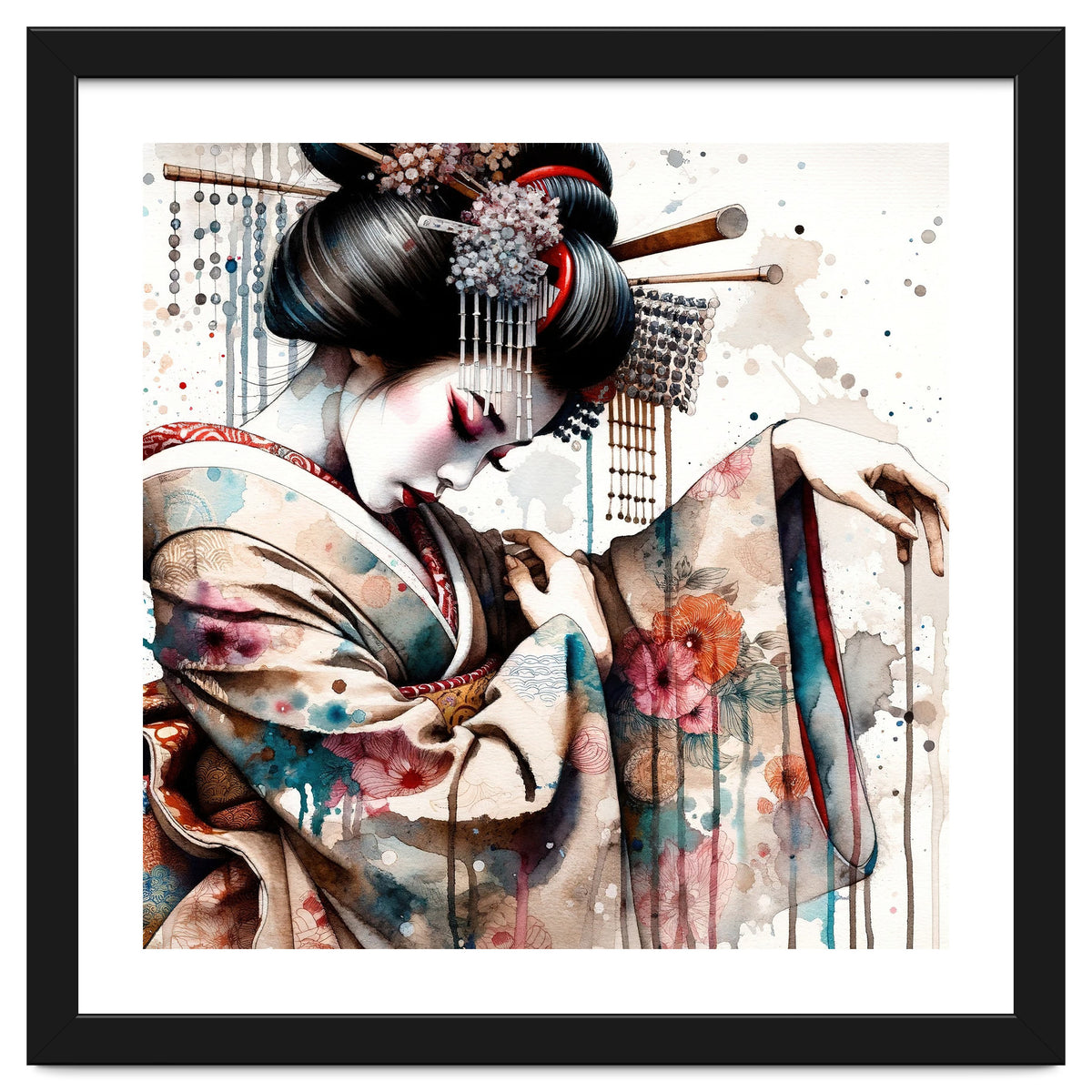 Watercolor Geisha Dancer #1