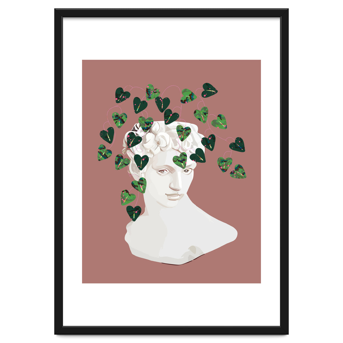 Roman Planter, Plant Pot, Botanical Nature Victorian Statue Face, Eclectic Bohemian Plant Lady Illustration