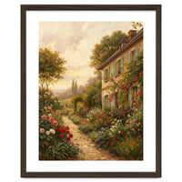 Idyllic Sunlit Cottage Garden Oil Painting
