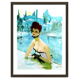 Pinup Girl In Cafe, Watercolor Painting thumbnail