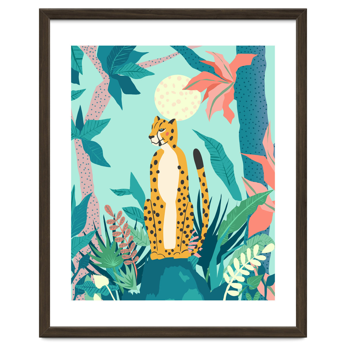 Leopard Forest, Pastel Tropical Jungle Nature Botanical, Moon Eclectic Colorful Wild Animals Boho