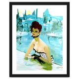 Pinup Girl In Cafe, Watercolor Painting thumbnail