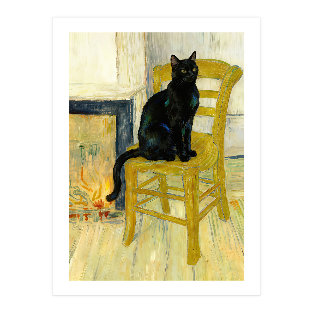 Black Cat on the Yellow Chair, Cozy Van Gogh Vintage Style, Cat at Eternity’s Gate (Print Only)