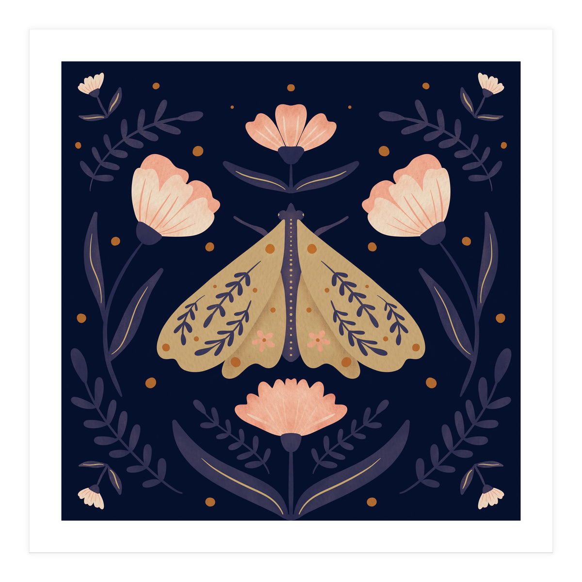 Moth And Flowers  (Print Only)