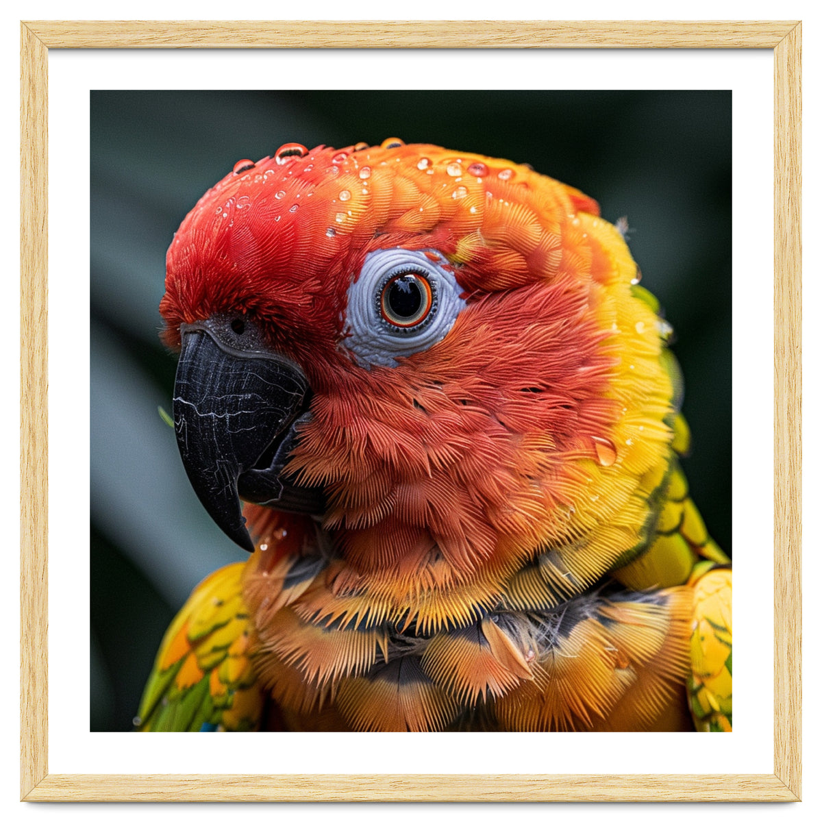 Sun Conure Parrot Bird With Water Droplets