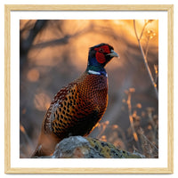 Pheasant Bird Standing On Rock Sunrise Light