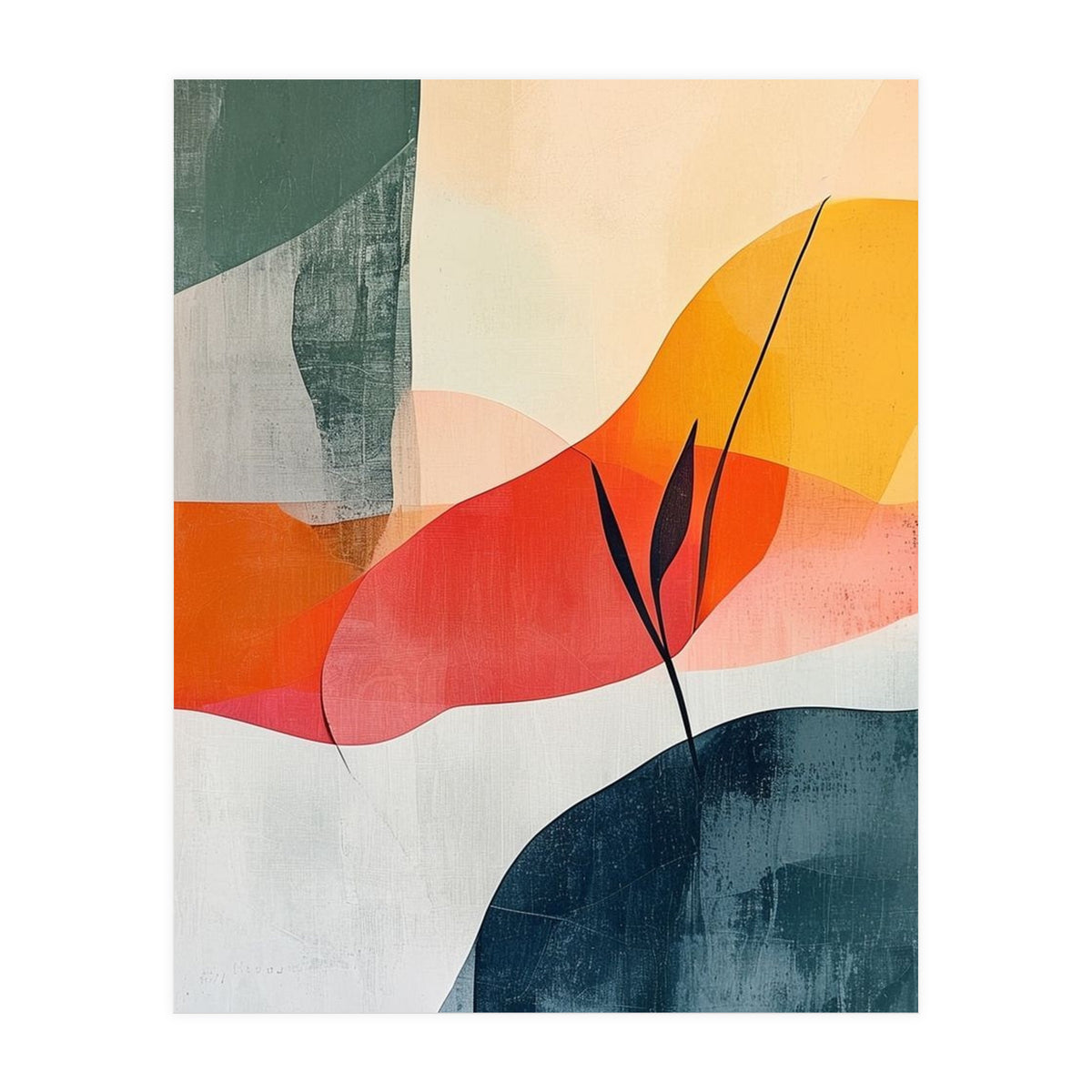 Minimalist Botanical Abstract Art with Organic Overlapping Shapes (Print Only)