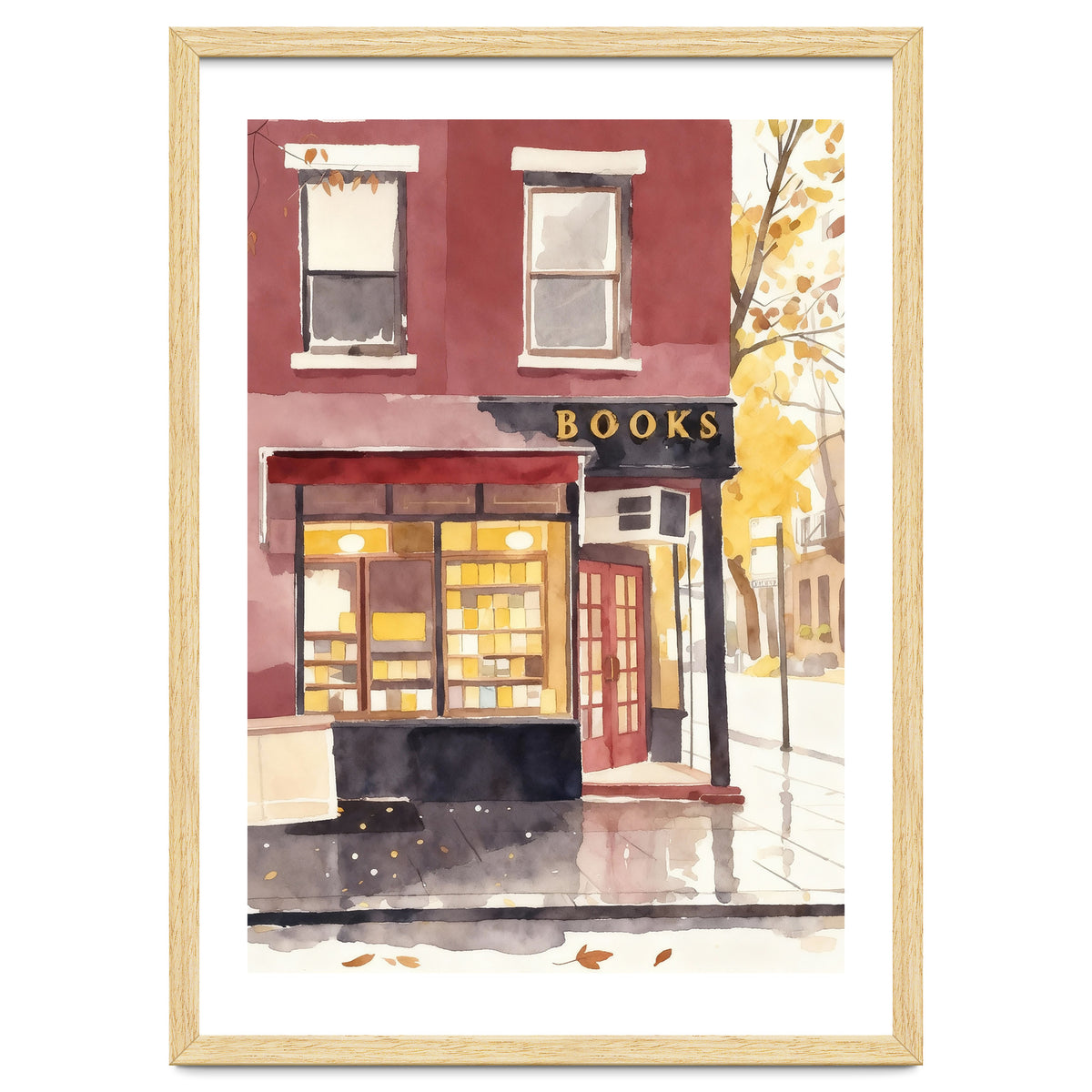 Cozy Bookshop, Autumn Book Shop Street Art, LibraryBook Store