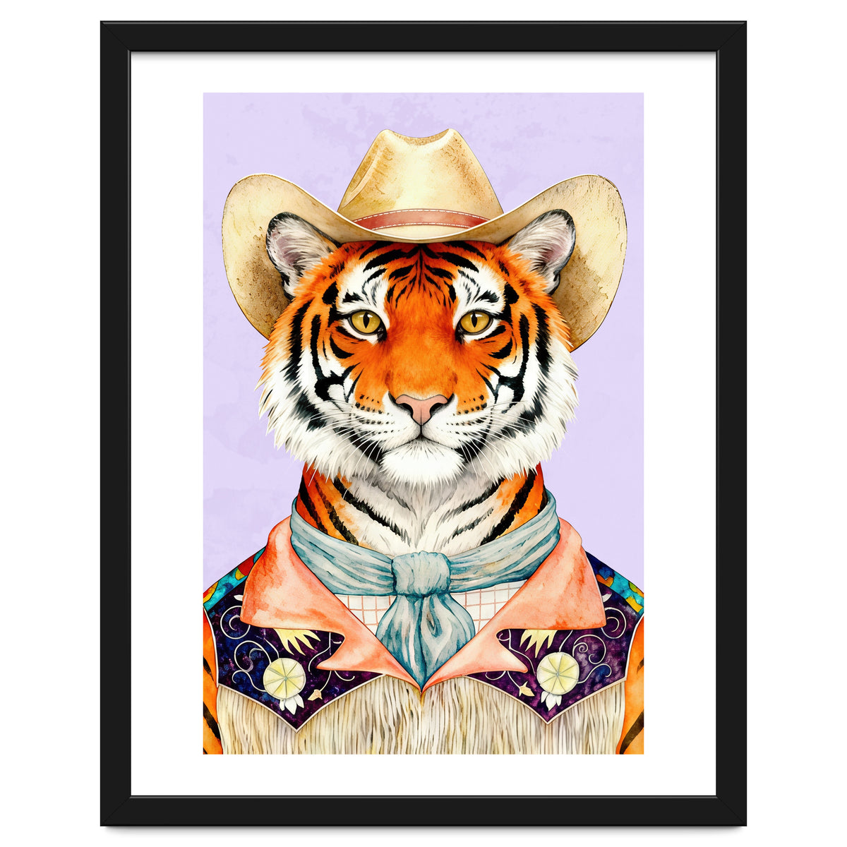 Tiger Portrait in Hat Wild Cowboy Fashion