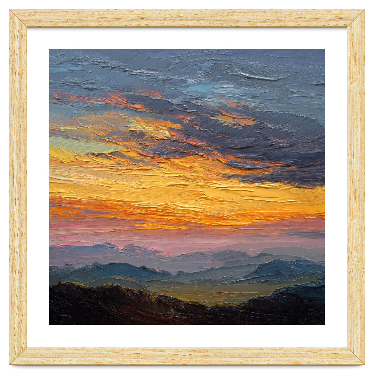 Vibrant Golden Hour Horizon Over Distant Mountain Ridges
