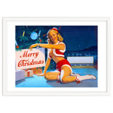 Pinup Girl In Santa Costume With Marry Christmas Sign thumbnail