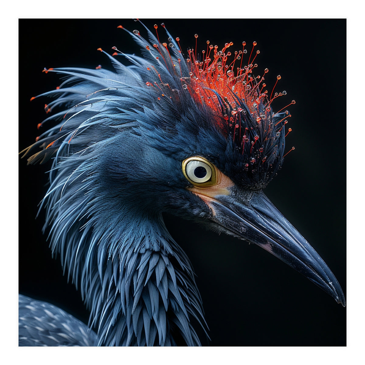 Blue Heron Bird Head With Orange Crown  (Print Only)