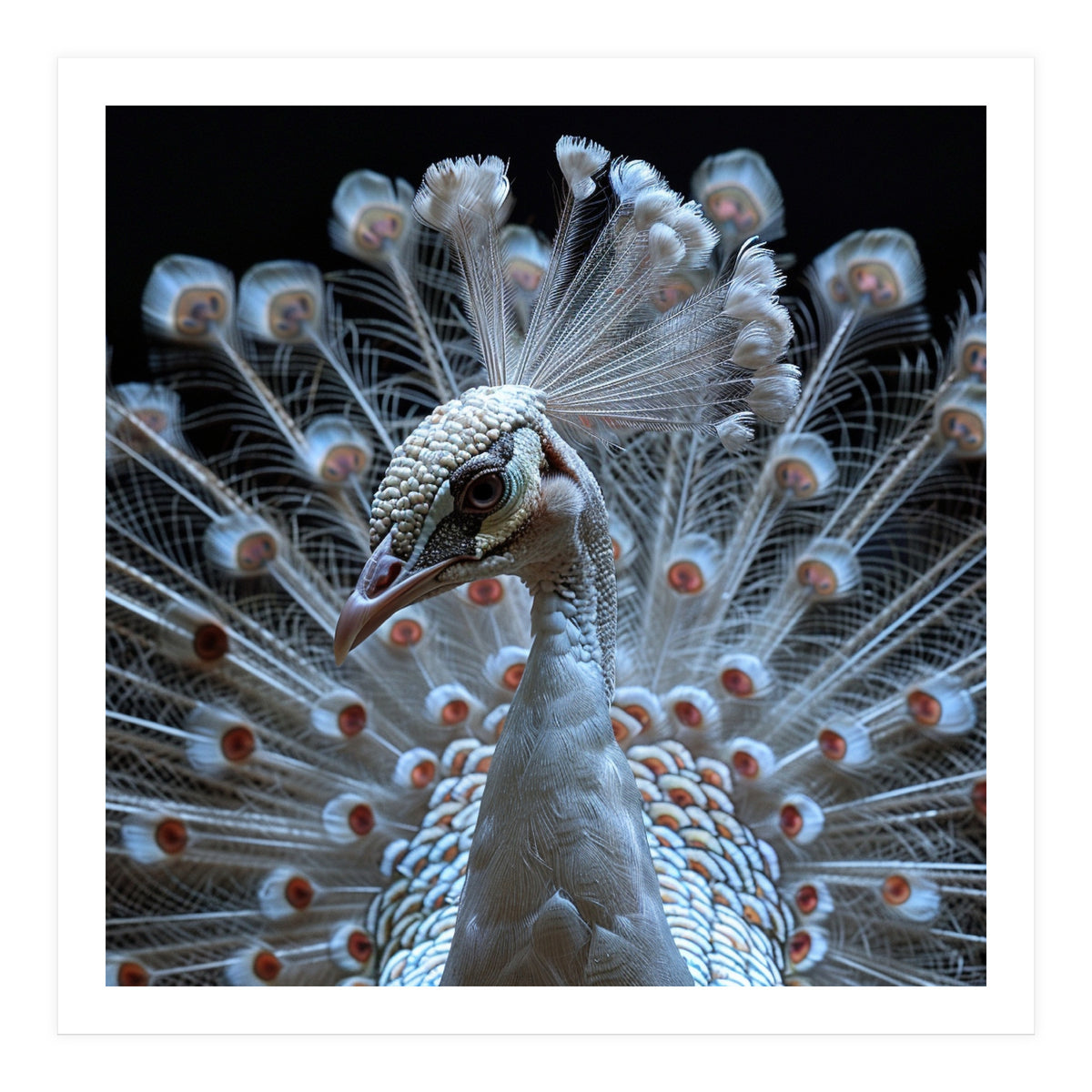 Albino Peacock Displaying White Feathers (Print Only)