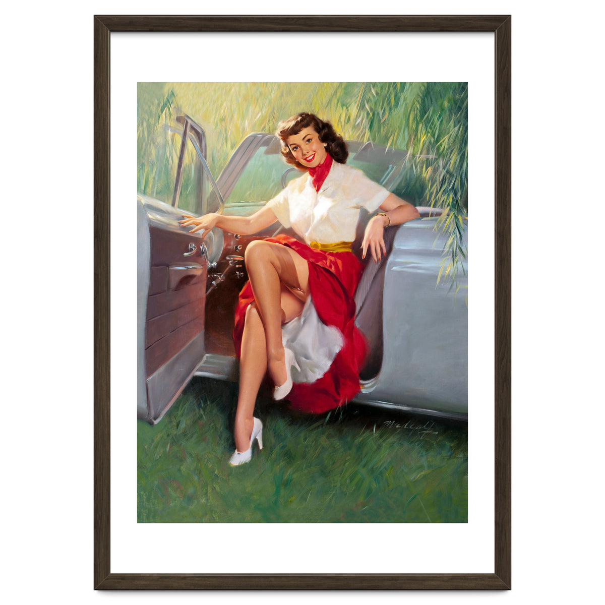 Sexy Pinup Woman Posing In Convertible Car