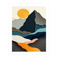 Minimalist Layered Mountain Landscape with Golden Sun (Print Only)