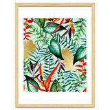 Paradise, Tropical Jungle Botanical Bohemian Illustration, Palm Bird of Paradise Gold Painting thumbnail