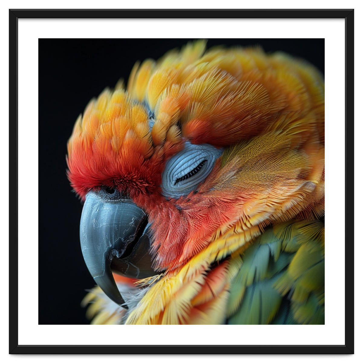 Close Up Of A Sleeping Sun Conure Parrot
