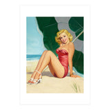 Sexy Pinup Girl On The Beach Under Big Sunshade (Print Only) thumbnail