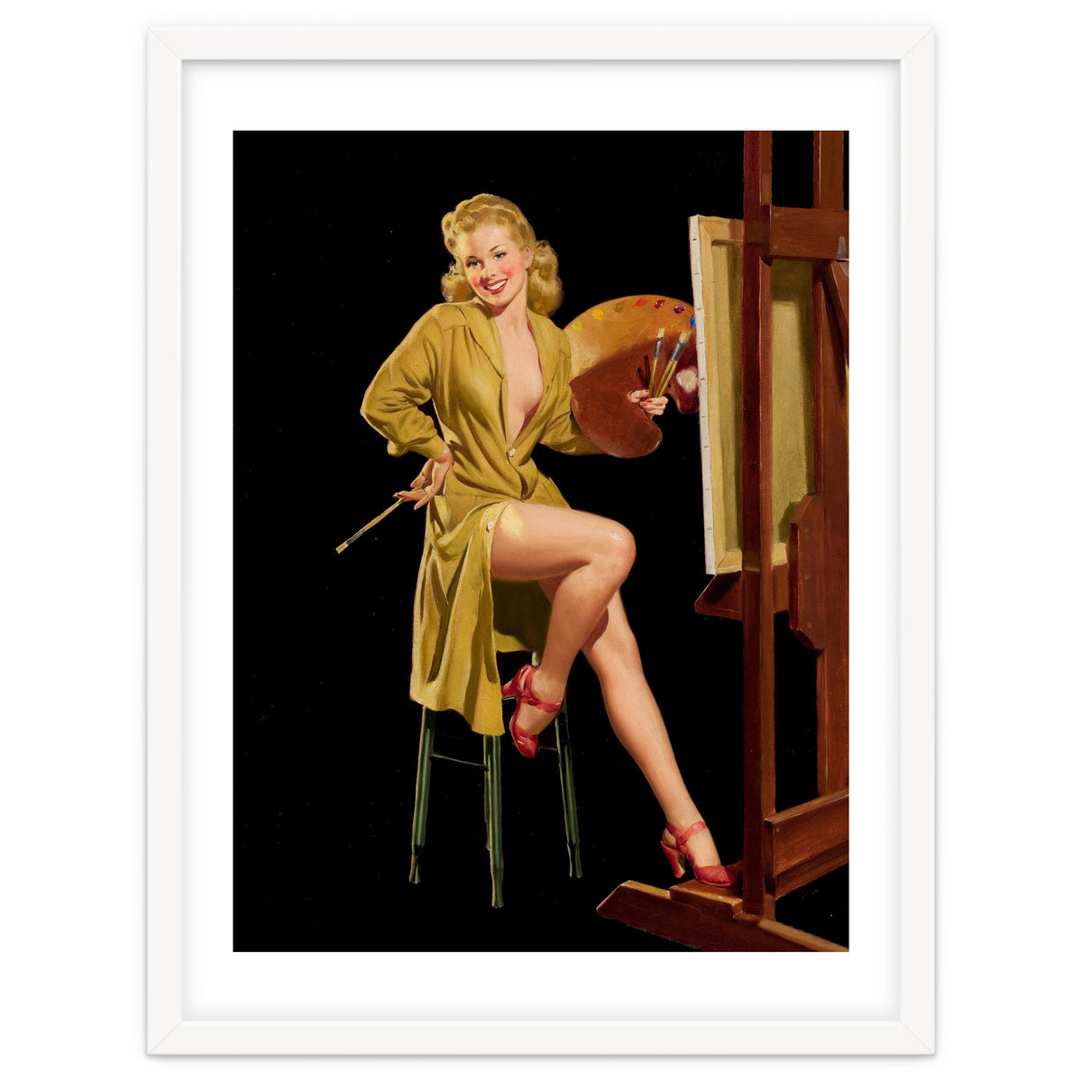 Young And Beautiful Woman Posing In Front Of The Painting Canvas