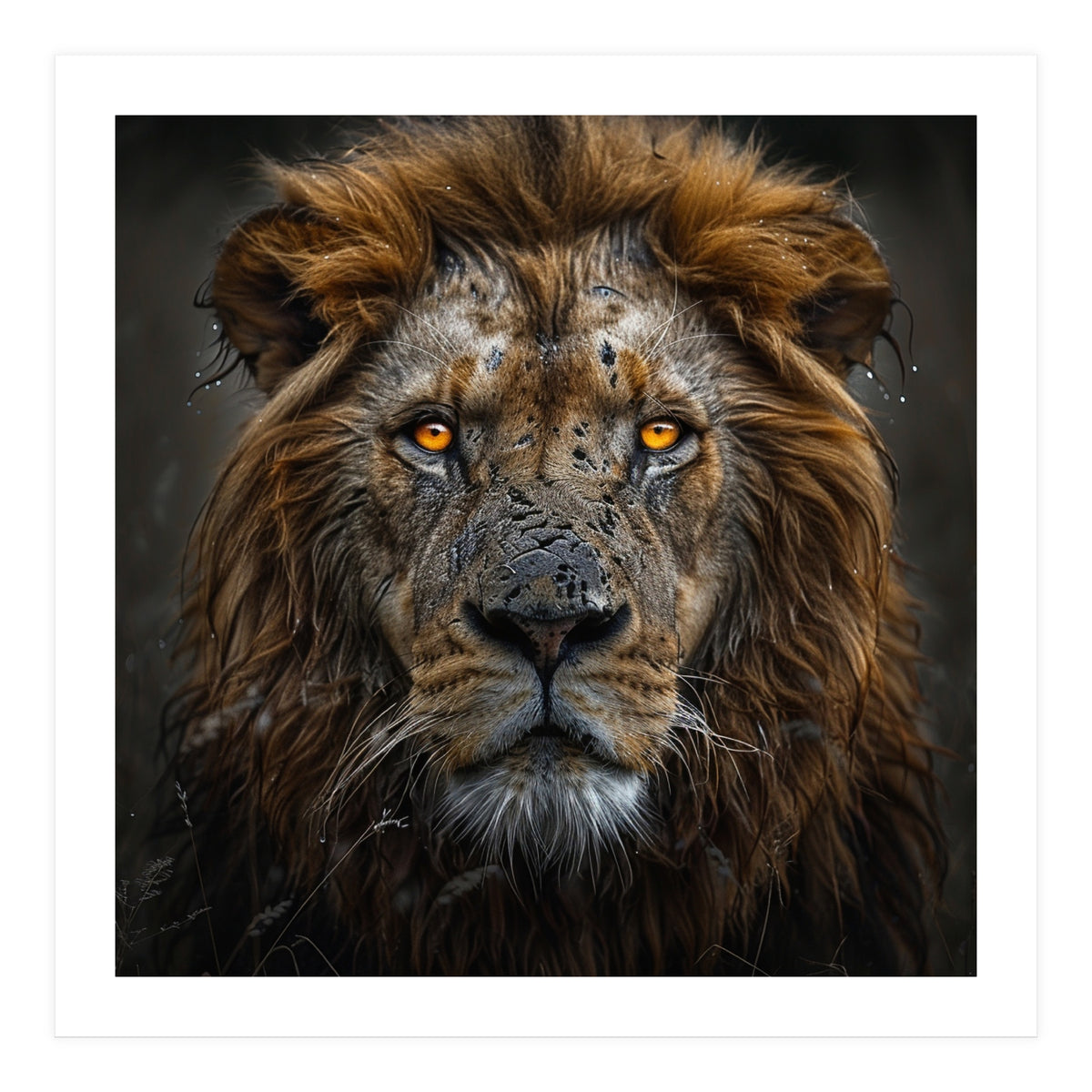 Majestic Lion With Glowing Eyes Close Up Portrait (Print Only)
