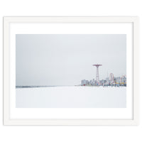 Amusement park in the winter seascape